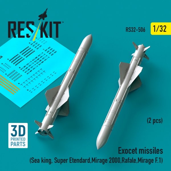 RESKIT RS32-0506 Exocet missiles (2 pcs) (Sea King, Super Etendard, Mirage 2000, Rafale, Mirage F.1) (3D Printed) 1/32