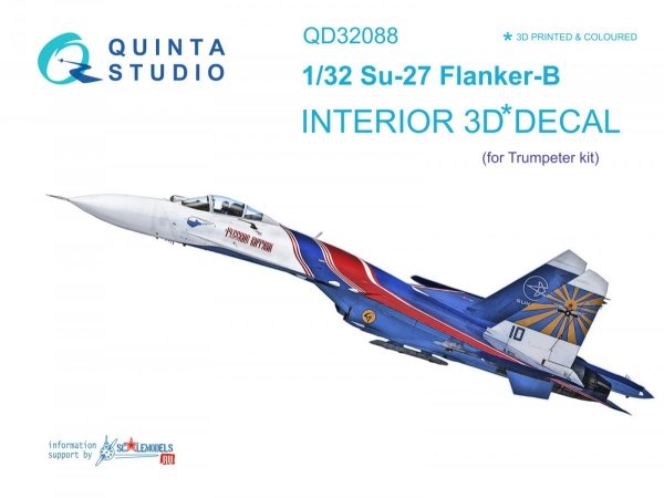 Quinta Studio QD32088 Su-27 3D-Printed &amp; coloured Interior on decal paper (Trumpeter) (full version) 1/32