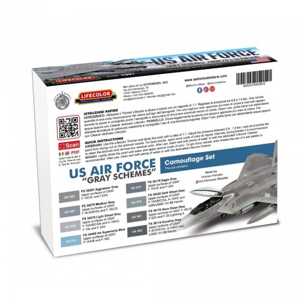 Lifecolor CE01 Acrylic paint Set American Aircraft Set 3 8x22ml