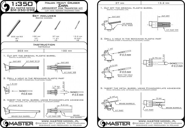 Master SM-350-098 Italian Heavy Cruiser Zara Armament (1:350)