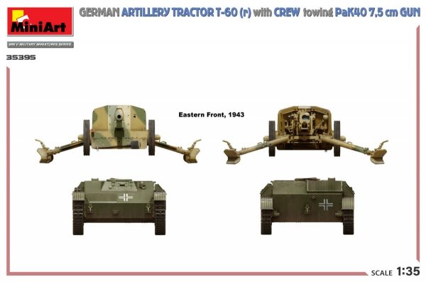 MiniArt 35395 GERMAN ARTILLERY TRACTOR T-60(r) &amp; CREW Towing PaK40 GUN 1/35