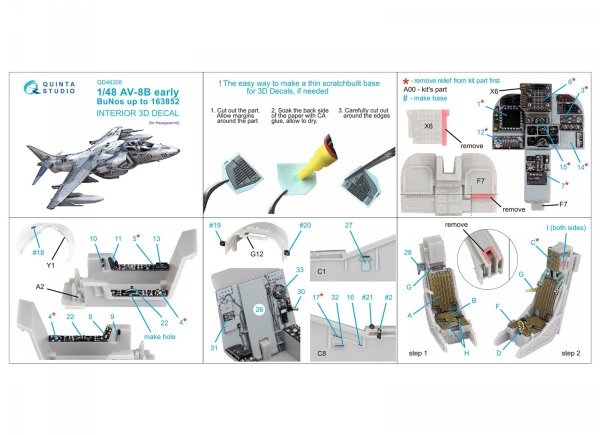 Quinta Studio QD48305 AV-8B Early 3D-Printed &amp; coloured Interior on decal paper (Hasegawa) 1/48