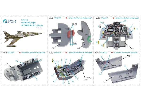 Quinta Studio QD48232 NF-5A 3D-Printed &amp; coloured Interior on decal paper (Kinetic) 1/48