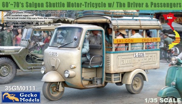 Gecko Models 35GM0111 60-70s Vietnam Saigon Shuttle Tricar w/ The Driver Passengers 1/35