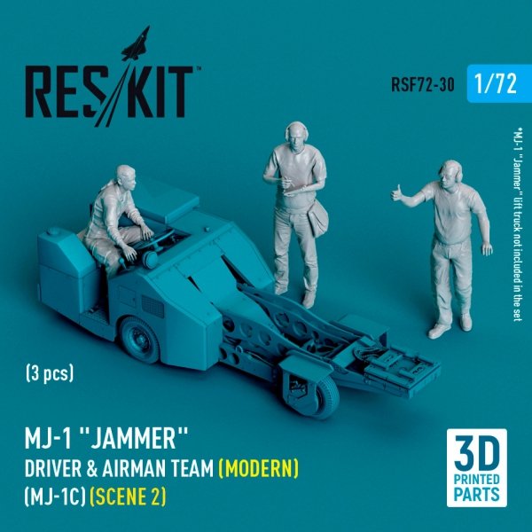 RESKIT RSF72-0035 Aircraft mechanics with Red Top missile (on transport trolley) (EE Lightning, Sea Vixen, Hawker Hunter) (2 pcs) (3D Printed) (1/72)