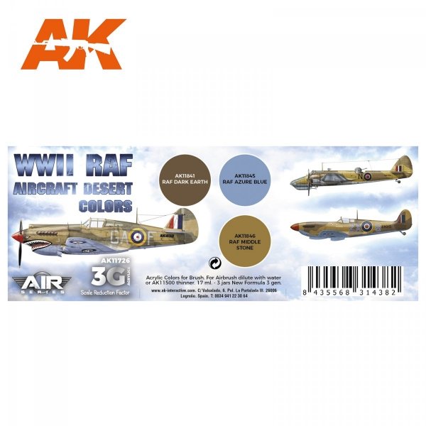 AK Interactive AK11726 WWII RAF AIRCRAFT DESERT COLORS 3x17 ml