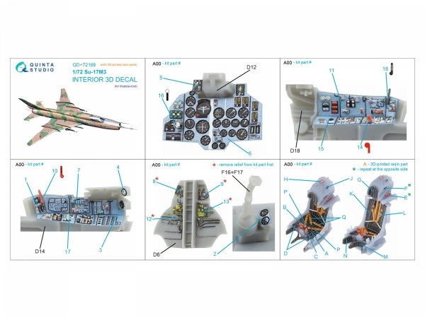 Quinta Studio QD+72168 Su-17M3 3D-Printed coloured Interior on decal paper (Modelsvit) (with 3D-printed resin part) 1/72