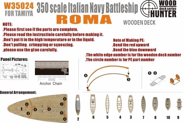 Wood Hunter W35024 Wood deck Italian Roma for Trumpeter 1/350