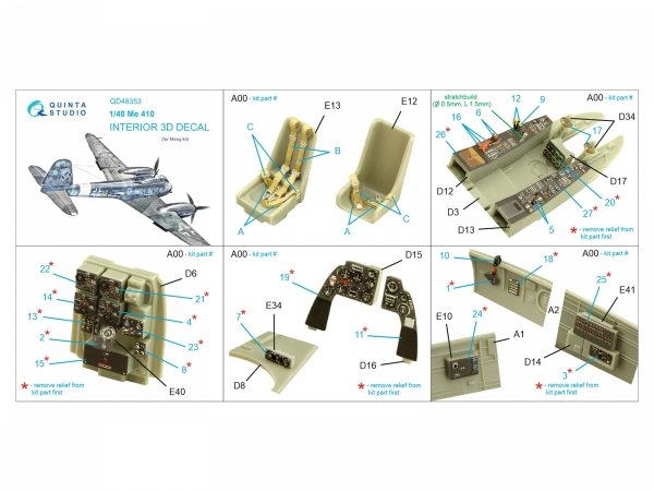 Quinta Studio QD48353 Me 410 3D-Printed &amp; coloured Interior on decal paper (Meng) 1/48
