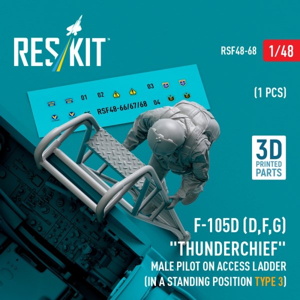 RESKIT RSF48-0068 F-105 (D,F,G) &quot;Thunderchief&quot; male pilot on access ladder (in a standing position - type 3) (1 pcs) (3D Printed) 1/48
