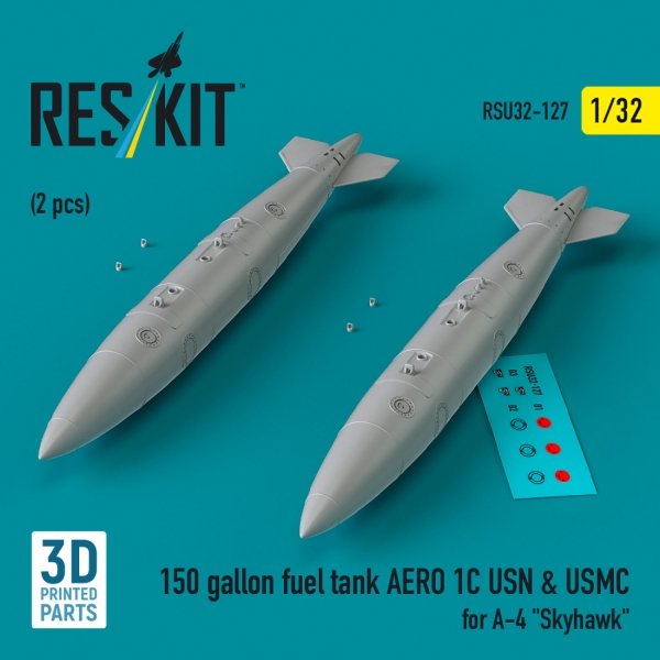 RESKIT RSU32-0127 150 gallon fuel tank AERO 1C USN &amp; USMC for A-4 &quot;Skyhawk&quot; (2 pcs) (3D Printed) 1/32