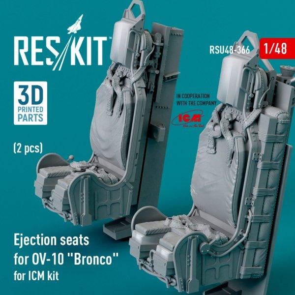 RESKIT RSU48-0366 Ejection seats for OV-10 &quot;Bronco&quot; (2 pcs) for ICM kit (3D Printed) 1/48
