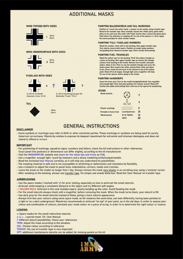 1 Man Army 32DET057 Arado Ar 196A-3 - basic markings and stencil masks (Revell)