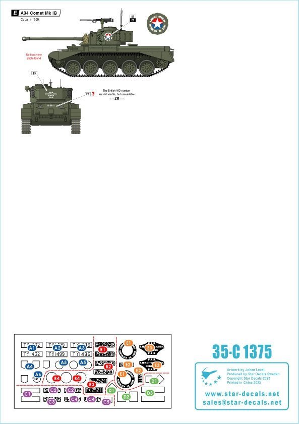 Star Decals 35-C1375 A34 Comet Post-war operators 1/35