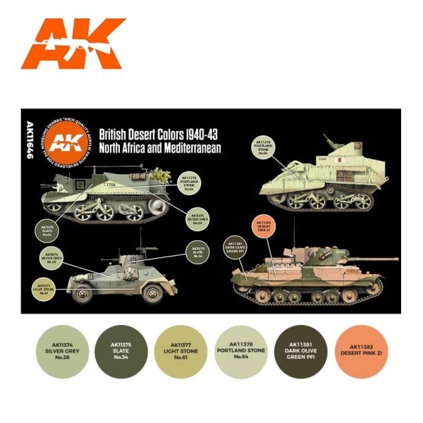 AK Interactive AK11646 3G BRITISH DESERT COLORS NORTH AFRICA AND MEDITERRANEAN 1940-1943  6x17ml