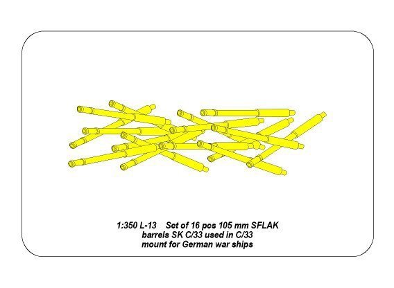 Aber 350L-13 Set of 16 pcs 105 mm SFLAK barrels SKC/33 used in C/31 mount for German war ships (1:350)