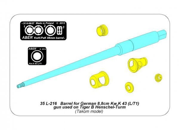 Aber 35L-216 Barrel for German 8,8cm Kw.K 43 (L/71) gun used on Tiger B Henschel-Turm 1/35