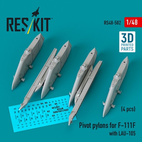 RESKIT RS48-0502 Pivot pylons for F-111F with LAU-105 (4 pcs) (3D Printed) 1/48