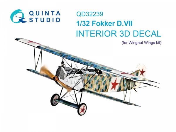 Quinta Studio QD32239 Fokker D.VII 3D-Printed &amp; coloured Interior on decal paper (Wingnut Wings) 1/32