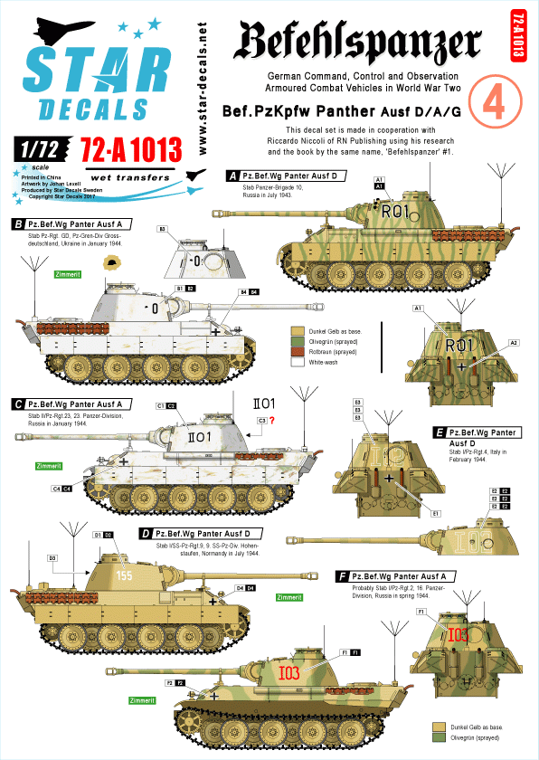 Star Decals 72-A1013 Befehlspanzer # 4. German Command 1/72