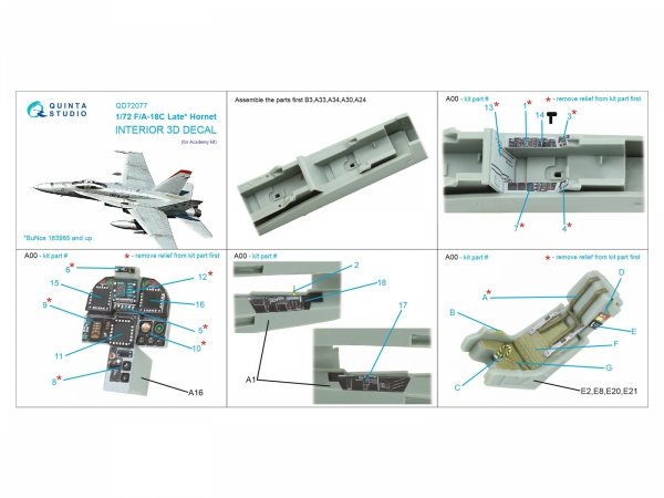 Quinta Studio QD72077 F/A-18C late 3D-Printed &amp; coloured Interior on decal paper (Academy) 1/72