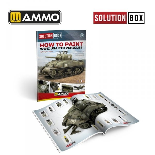 Ammo of Mig 6528 SOLUTION BOOK 22 - How to Paint WWII USA ETO Vehicles (Multilingual Book)