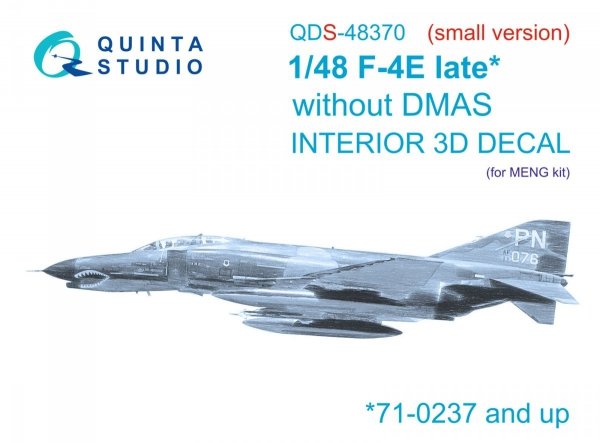 Quinta Studio QDS-48370 F-4E late without DMAS 3D-Printed &amp; coloured Interior on decal paper (Meng) (Small version) 1/48