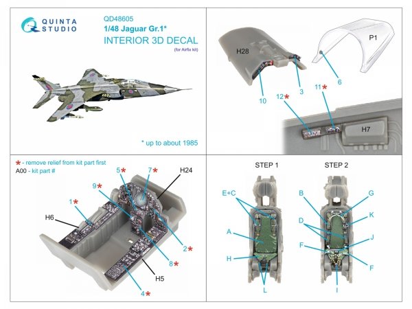 Quinta Studio QD48605 Jaguar Gr.1 3D-Printed &amp; coloured Interior on decal paper (Airfix) 1/48