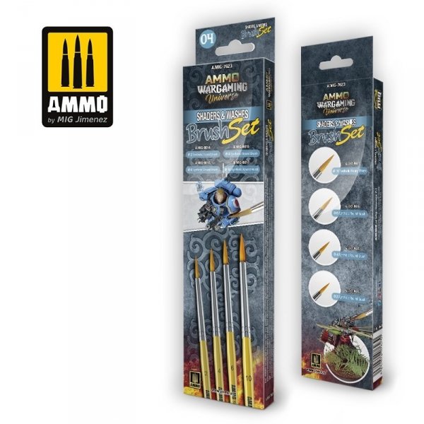 AMMO of Mig Jimenez 7623 Ammo Wargaming Universe - Shaders And Washes Brush Set