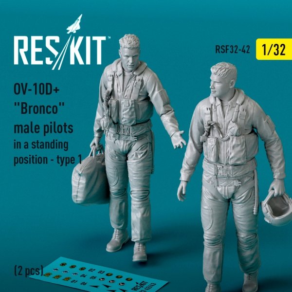 RESKIT RSF32-0042 OV-10D+ &quot;Bronco&quot; male pilots (in a standing position - type 1) (2 pcs) (3D Printed) 1/32