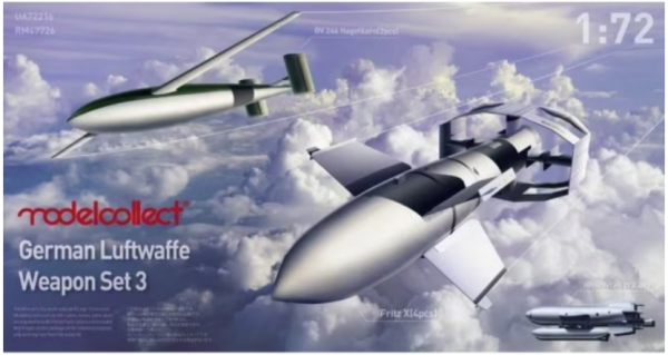 Modelcollect UA72215 German WWII Luftwaffe Weapon Set 3 (BV246x2 / Fritz X x 4 and Hs293x2) 1/72