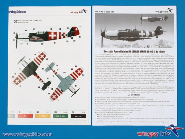 Wingsy Kits D5-12 Swiss Air Force Fighter MESSERSCHMITT Bf 109 E-3a 1/48