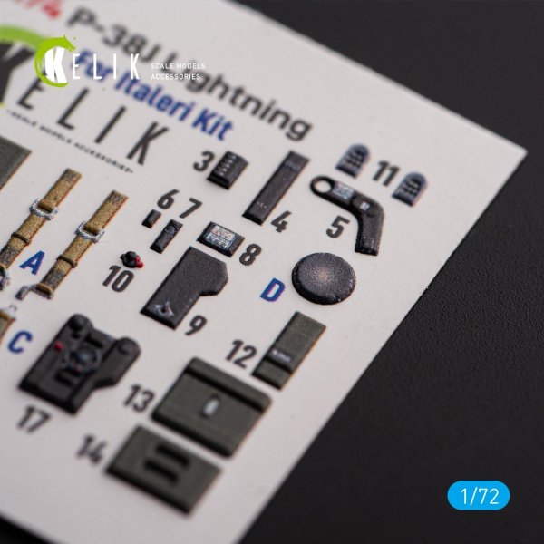 Kelik K72174 Р-38J "Lightning" - interior 3D decals for Italeri/Academy kit (1/72)