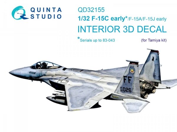 Quinta Studio QD32155 F-15C Early/F-15A/F-15J early 3D-Printed &amp; coloured Interior on decal paper (Tamiya) 1/32