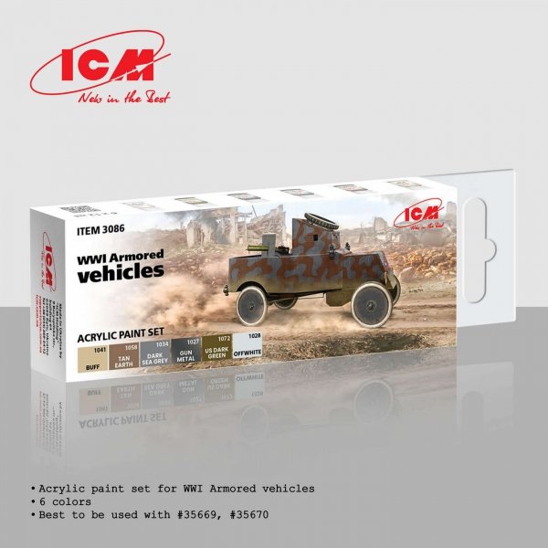 ICM 3086 Acrylic paint set for WWI Armored vehicles 12ml x6