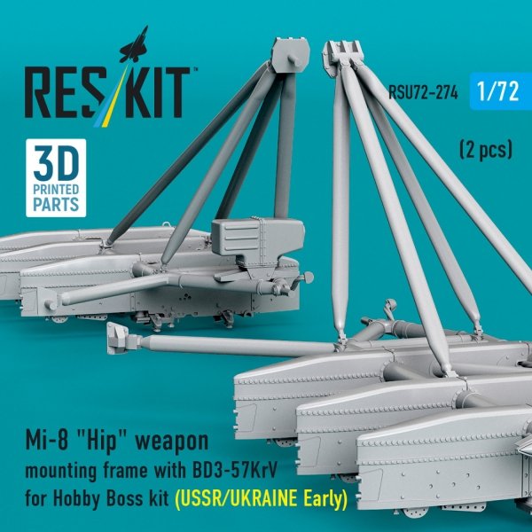 RESKIT RSU72-0274 Mi-8 "Hip" weapon mounting frame with BD3-57KrV for Hobby Boss kit (USSR/UKRAINE Early) (2 pcs) (3D Printed) (1/72)