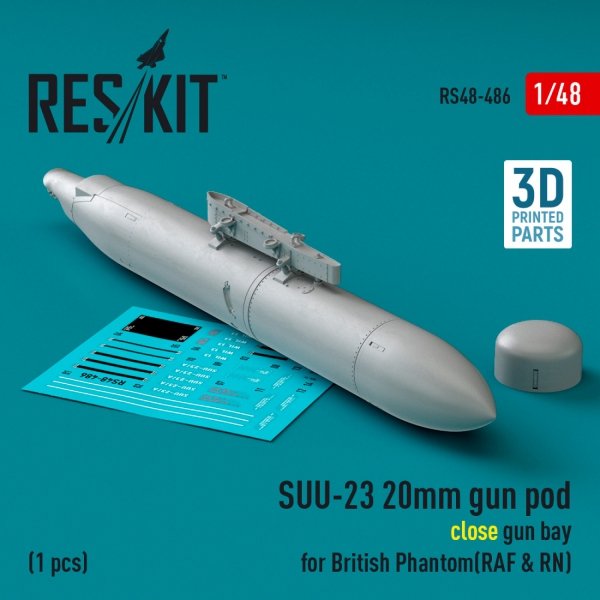 RESKIT RS48-0486 SUU-23 20mm gun pod (close gun bay) for British Phantom (RAF &amp; RN) (1 pcs) (3D Printed) 1/48