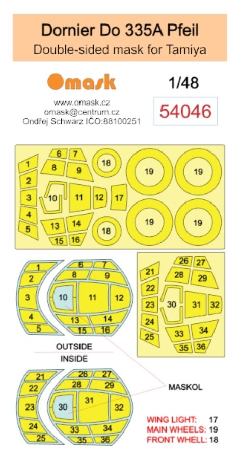 Omask 54046 Dornier Do 335A Pfeil double-sided mask (for Tamiya) 1/48