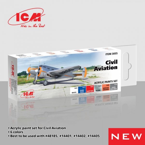 ICM 3055 Acrylic paints set for Civil Aviation 12 ml х 6