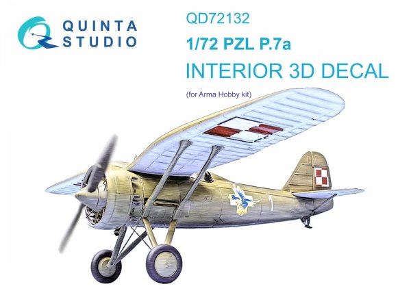 Quinta Studio QD72132 PZL P.7a 3D-Printed coloured Interior on decal paper (Arma Hobby) 1/72