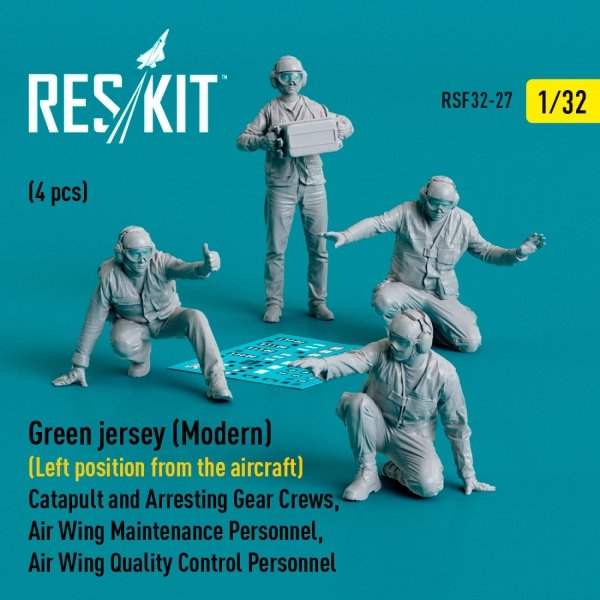 RESKIT RSF32-0027 Green jersey (Modern) (Left position from the aircraft) Catapult and Arresting Gear Crews, Air Wing Maintenance Personnel, Air Wing Quality Control Personnel (4 pcs) (3D Printed) 1/32