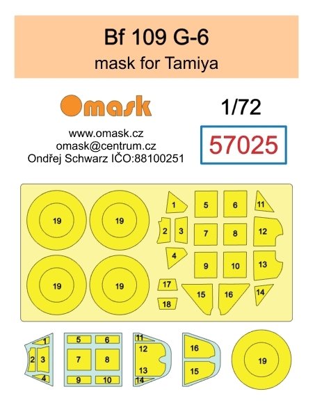 Omask 57025 Bf 109 G-6 mask (for Tamiya) 1/72
