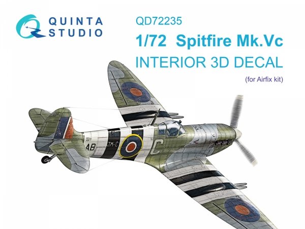 Quinta Studio QD72235 Spitfire Mk.Vc 3D-Printed &amp; coloured Interior on decal paper ( Airfix ) 1/72