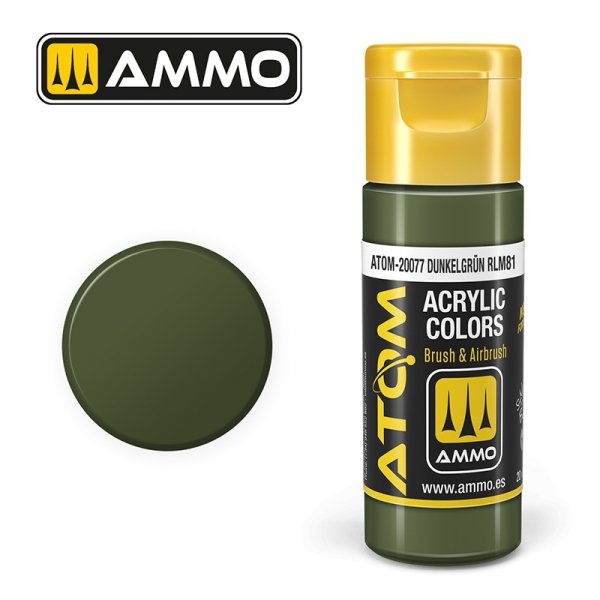 AMMO of Mig Jimenez 20077 ATOM COLOR Dunkelgrün RLM81 20ml