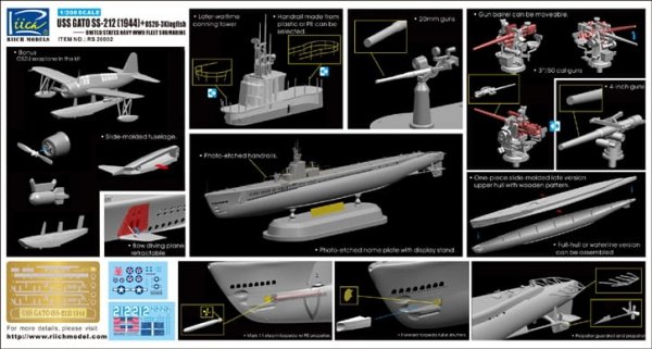 Riich Models 20002 USS Gato SS-212 1944 + OS2U Kingfisher 1/200
