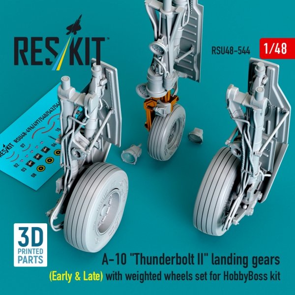 RESKIT RSU48-0544 A-10 "Thunderbolt II" landing gears (Early &amp; Late) with weighted wheels set for HobbyBoss kit (Metal+3D Printed) 1/48