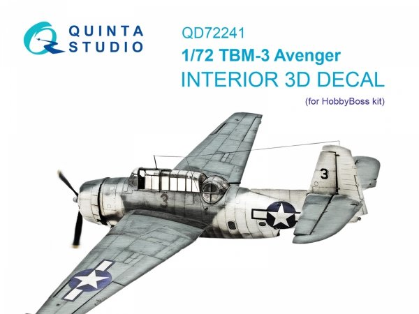 Quinta Studio QD72241 TBM-3 Avenger 3D-Printed &amp; coloured Interior on decal paper ( HobbyBoss ) 1/72