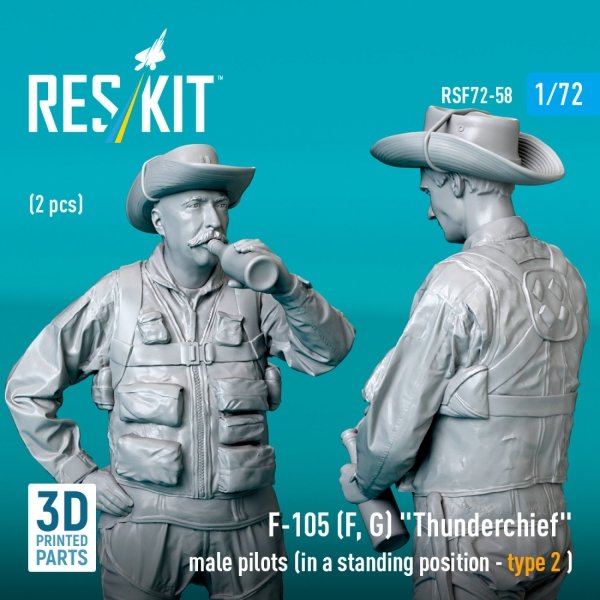 RESKIT RSF72-0058 F-105 (F, G) "Thunderchief" male pilots (in a standing position - type 2 ) (2 pcs) (3D Printed) (1/72)