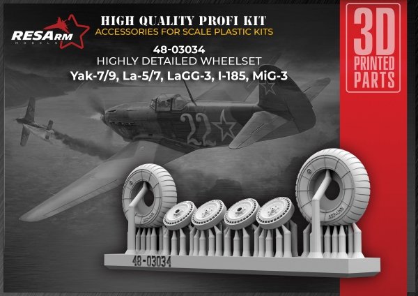 RESArm 48-03034 YAK 7-9 LA 5-7 LAGG 3 MIG-3 - Wheels under load (3D resin printing) 1/48