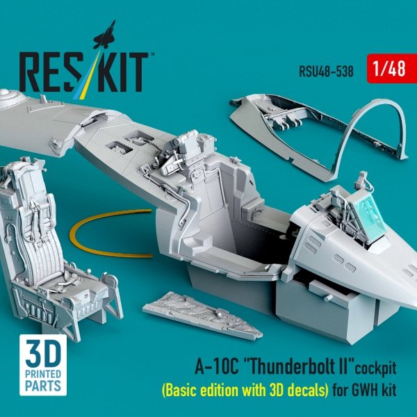 RESKIT RSU48-0538 A-10C "Thunderbolt II" cockpit (Basic edition with 3D decals) for GWH kit (3D Printed) (1/48)